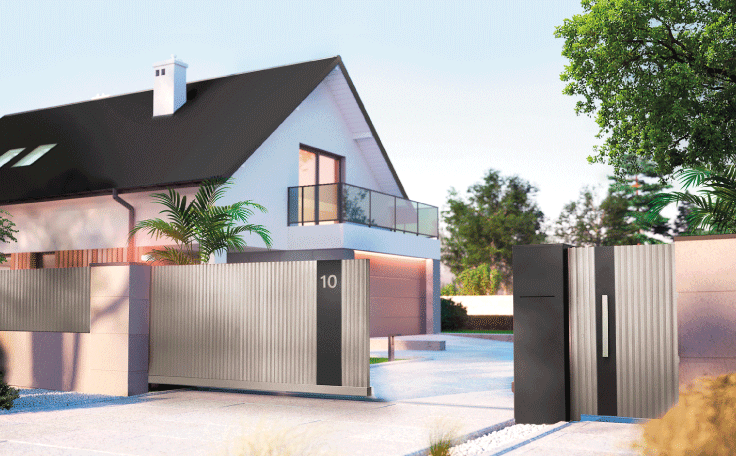 Tendencia en fachadas modernas: cancela, vallado y puerta peatonal con la misma estética y diseño